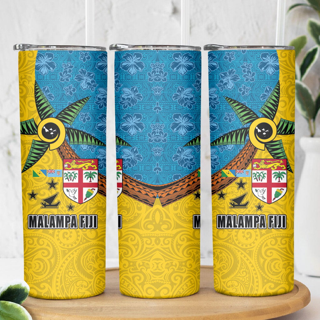 Malampa Fiji Day Skinny Tumbler Tapa and Melanesian Patterns with Coat of Arms LT03 - Polynesian Pride