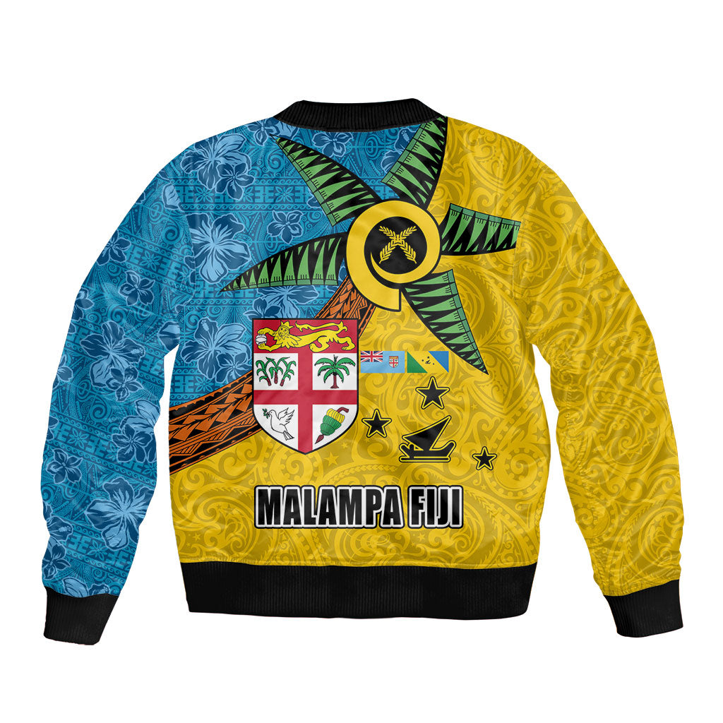Malampa Fiji Day Sleeve Zip Bomber Jacket Tapa and Melanesian Patterns with Coat of Arms LT03 - Polynesian Pride