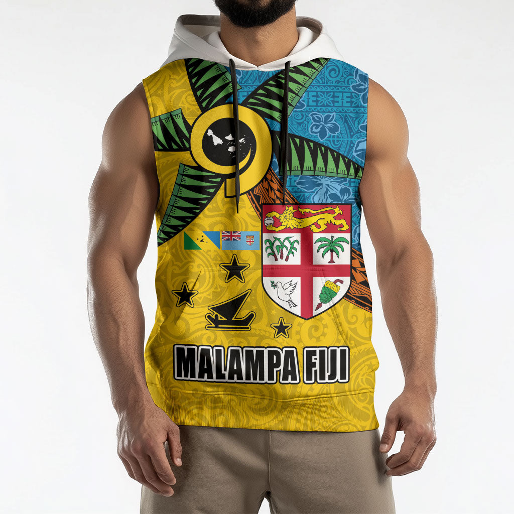 Malampa Fiji Day Sleeveless Hoodie Tapa and Melanesian Patterns with Coat of Arms LT03 - Polynesian Pride