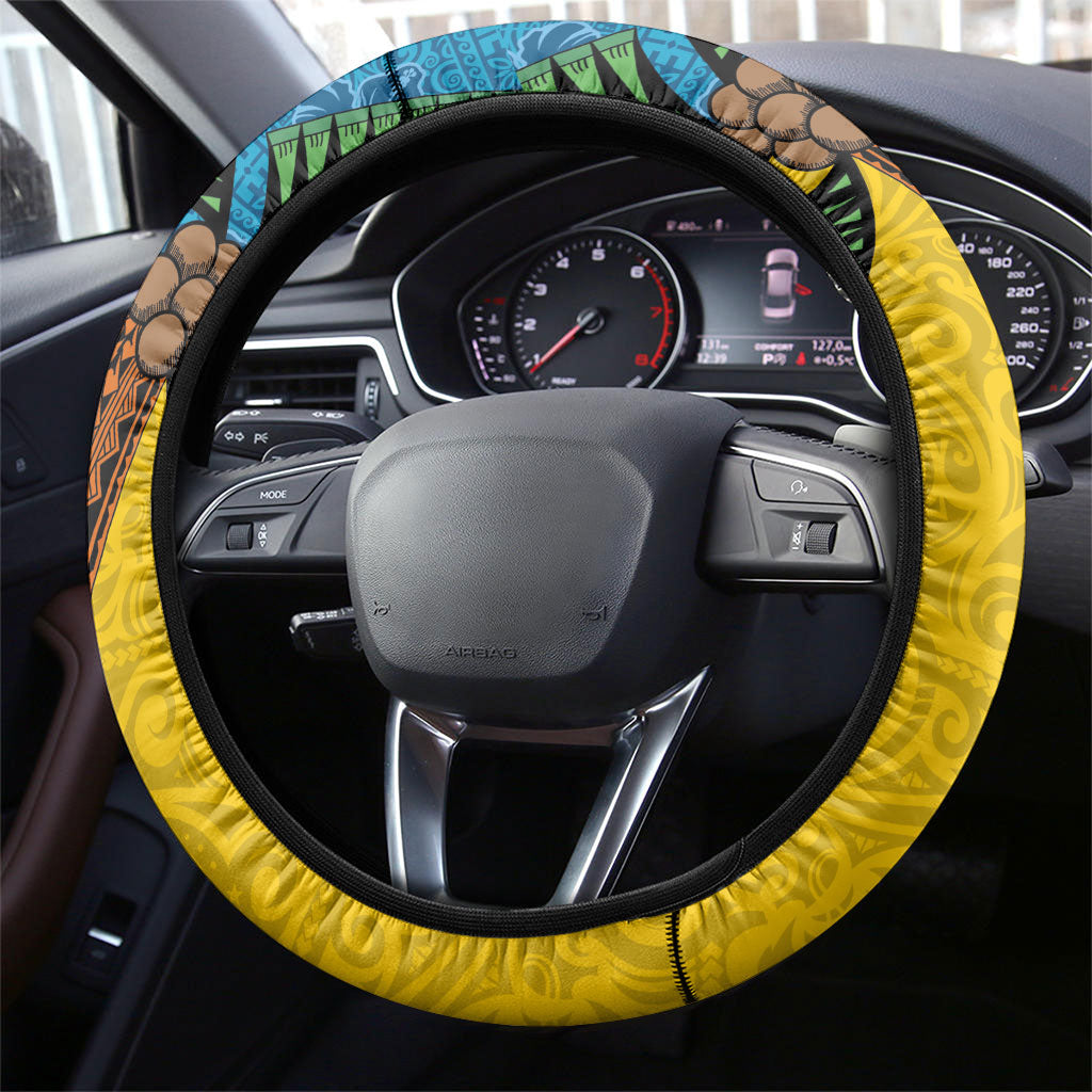 Malampa Fiji Day Steering Wheel Cover Tapa and Melanesian Patterns with Coat of Arms LT03 - Polynesian Pride