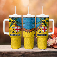 Malampa Fiji Day Tumbler With Handle Tapa and Melanesian Patterns with Coat of Arms LT03 - Polynesian Pride