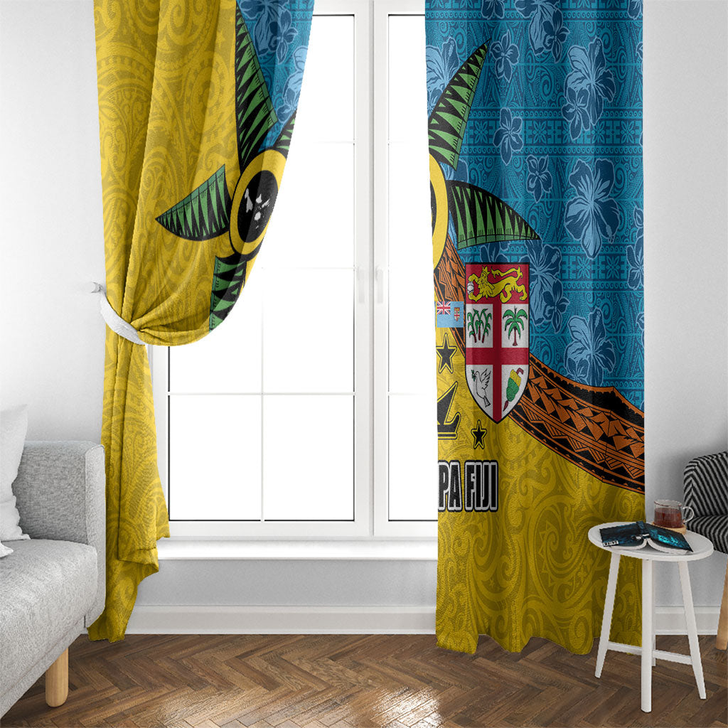 Malampa Fiji Day Window Curtain Tapa and Melanesian Patterns with Coat of Arms LT03 - Polynesian Pride