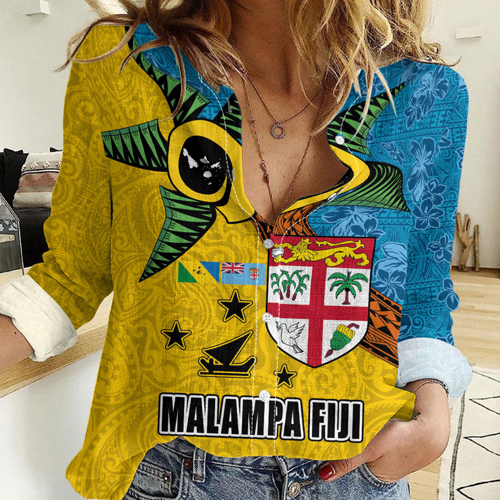 Malampa Fiji Day Women Casual Shirt Tapa and Melanesian Patterns with Coat of Arms LT03 Female Multicolor - Polynesian Pride