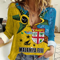 Malampa Fiji Day Women Casual Shirt Tapa and Melanesian Patterns with Coat of Arms LT03 Female Multicolor - Polynesian Pride