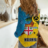 Malampa Fiji Day Women Casual Shirt Tapa and Melanesian Patterns with Coat of Arms LT03 - Polynesian Pride