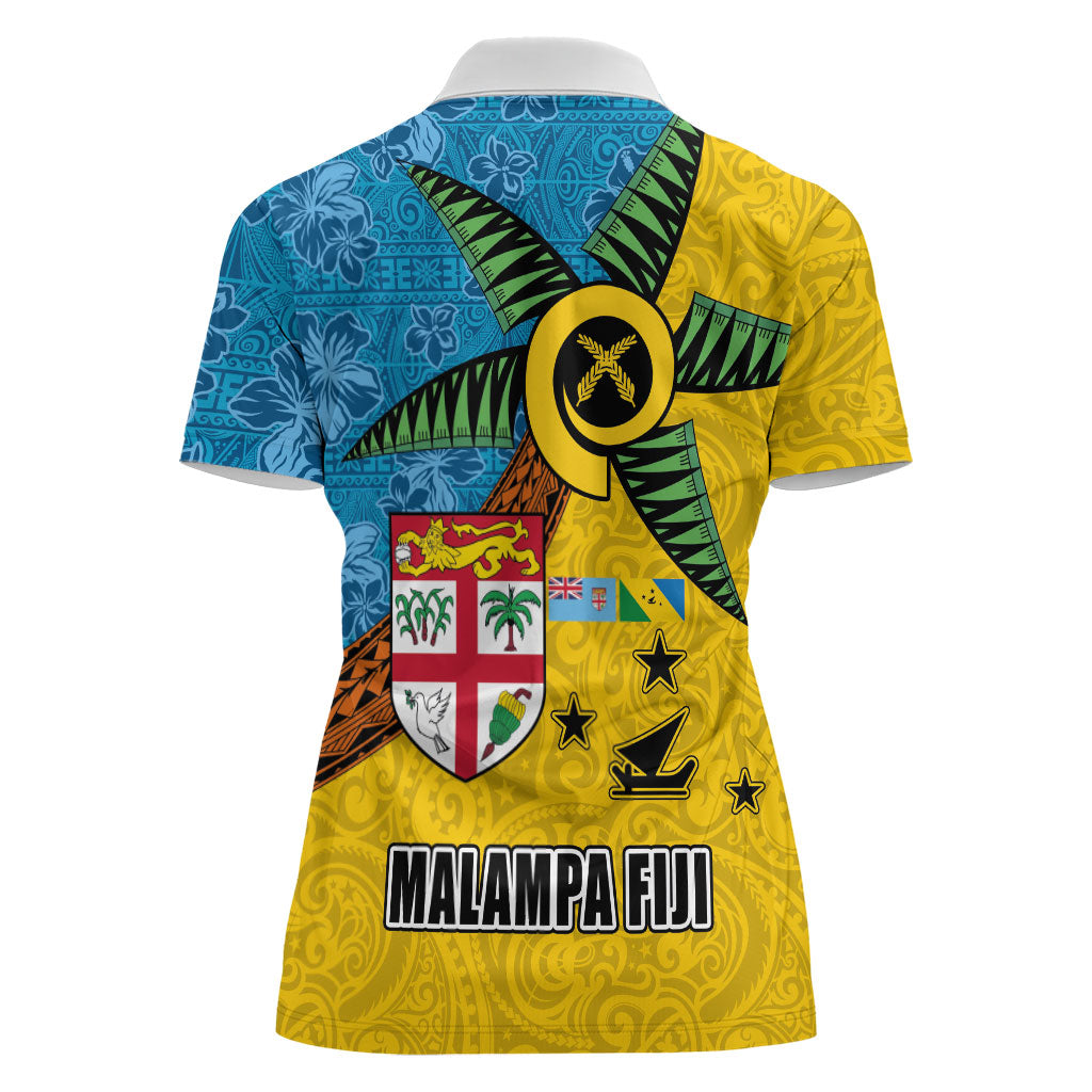 Malampa Fiji Day Women Polo Shirt Tapa and Melanesian Patterns with Coat of Arms LT03 - Polynesian Pride