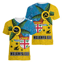 Malampa Fiji Day Women V-Neck T-Shirt Tapa and Melanesian Patterns with Coat of Arms LT03 - Polynesian Pride