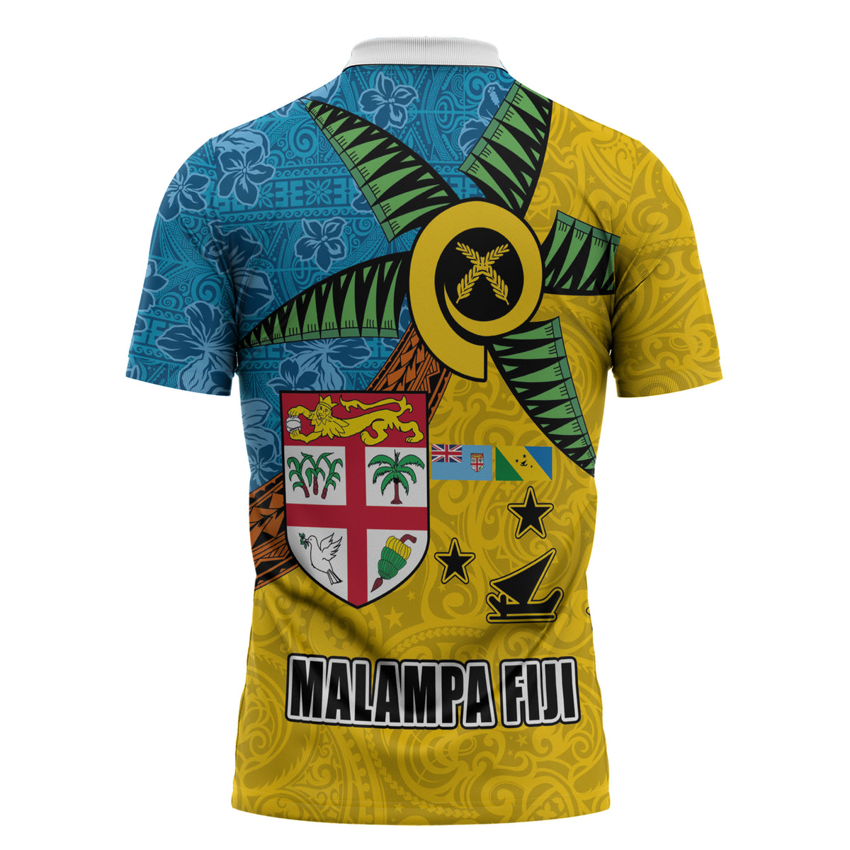 Malampa Fiji Day Zipper Polo Shirt Tapa and Melanesian Patterns with Coat of Arms LT03 - Polynesian Pride