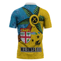 Malampa Fiji Day Zipper Polo Shirt Tapa and Melanesian Patterns with Coat of Arms LT03 - Polynesian Pride