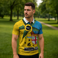 Malampa Fiji Day Zipper Polo Shirt Tapa and Melanesian Patterns with Coat of Arms LT03 - Polynesian Pride