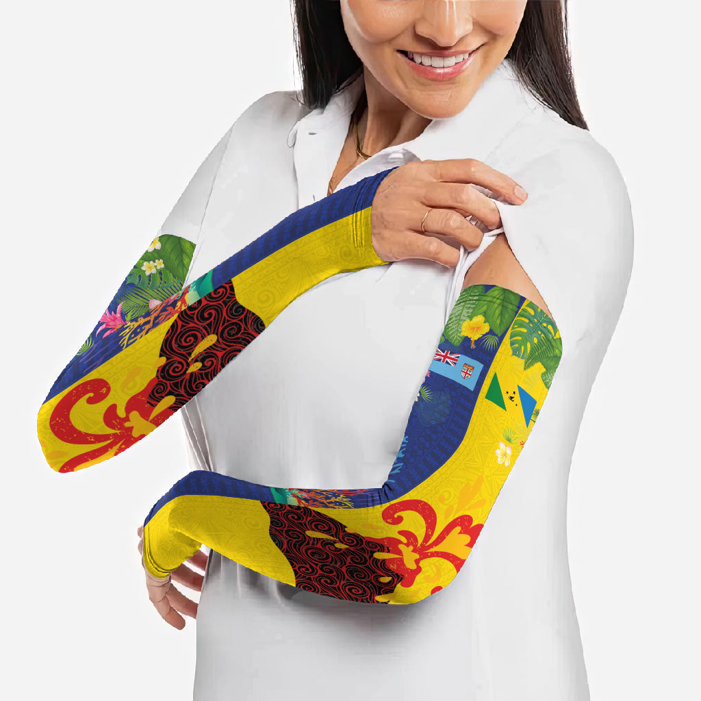 Malampa Fiji Day Arm Sleeves Volcano and Coral Reef with Culture Patterns Split Style LT03 - Polynesian Pride