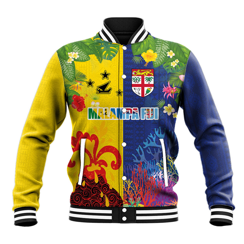 Malampa Fiji Day Baseball Jacket Volcano and Coral Reef with Culture Patterns Split Style LT03 Unisex Multicolor - Polynesian Pride