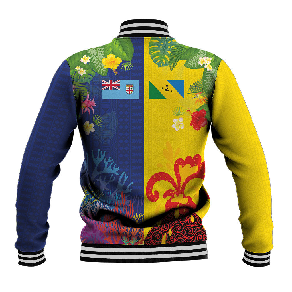 Malampa Fiji Day Baseball Jacket Volcano and Coral Reef with Culture Patterns Split Style LT03 - Polynesian Pride