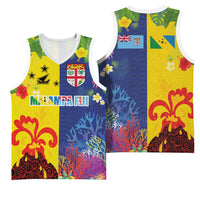 Malampa Fiji Day Basketball Jersey Volcano and Coral Reef with Culture Patterns Split Style LT03 - Polynesian Pride