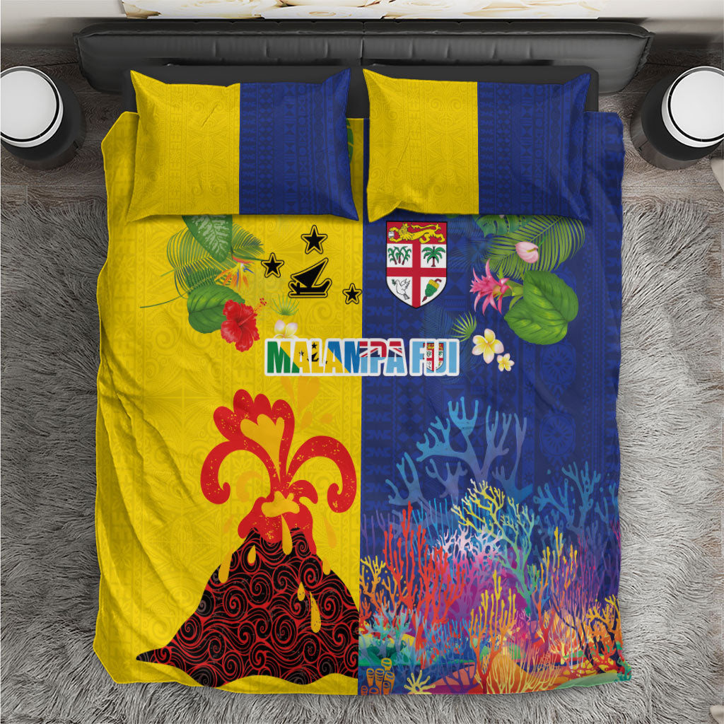 Malampa Fiji Day Bedding Set Volcano and Coral Reef with Culture Patterns Split Style LT03 Multicolor - Polynesian Pride