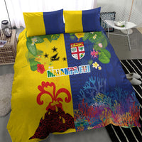 Malampa Fiji Day Bedding Set Volcano and Coral Reef with Culture Patterns Split Style LT03 - Polynesian Pride
