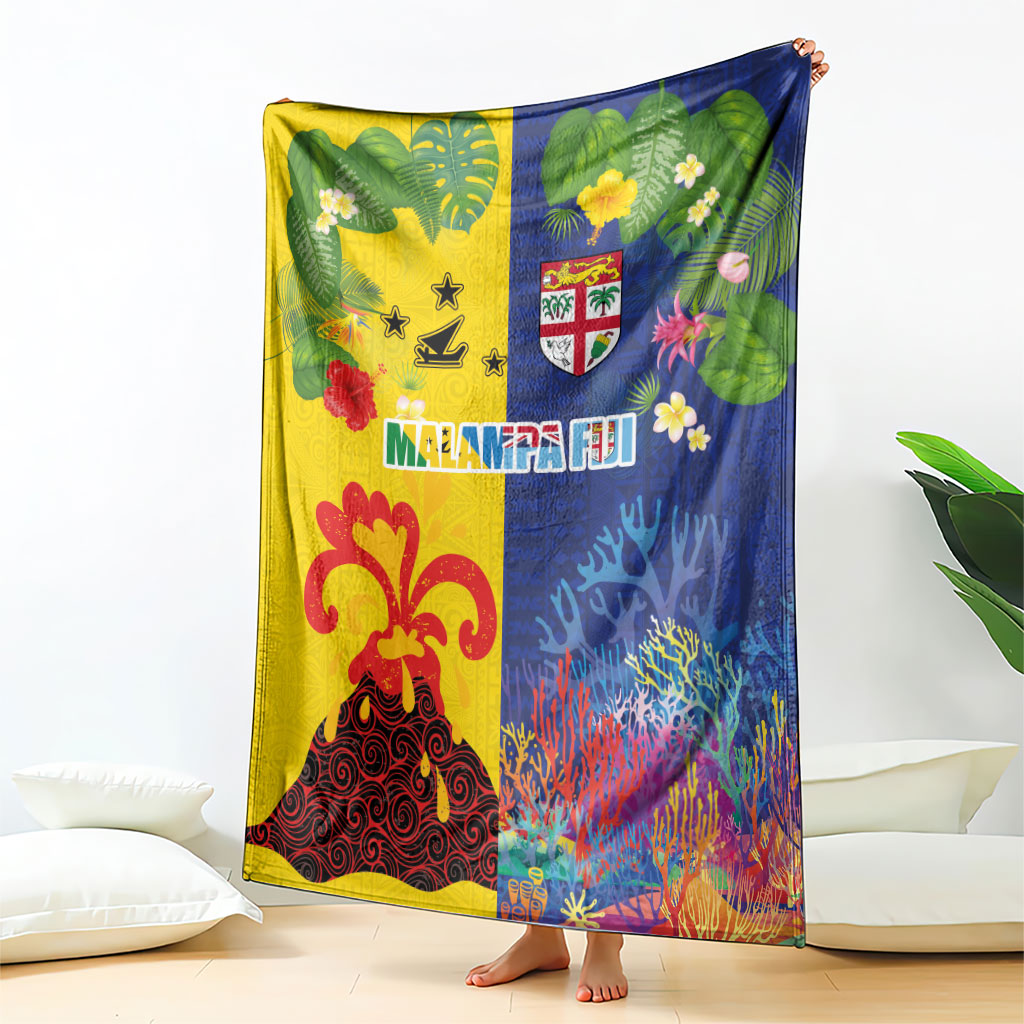 Malampa Fiji Day Blanket Volcano and Coral Reef with Culture Patterns Split Style LT03 - Polynesian Pride