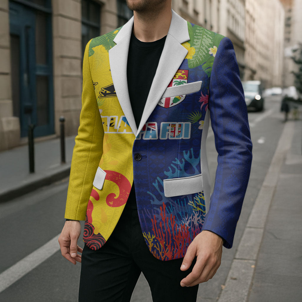 Malampa Fiji Day Blazer Volcano and Coral Reef with Culture Patterns Split Style LT03 - Polynesian Pride