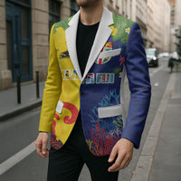Malampa Fiji Day Blazer Volcano and Coral Reef with Culture Patterns Split Style LT03 - Polynesian Pride