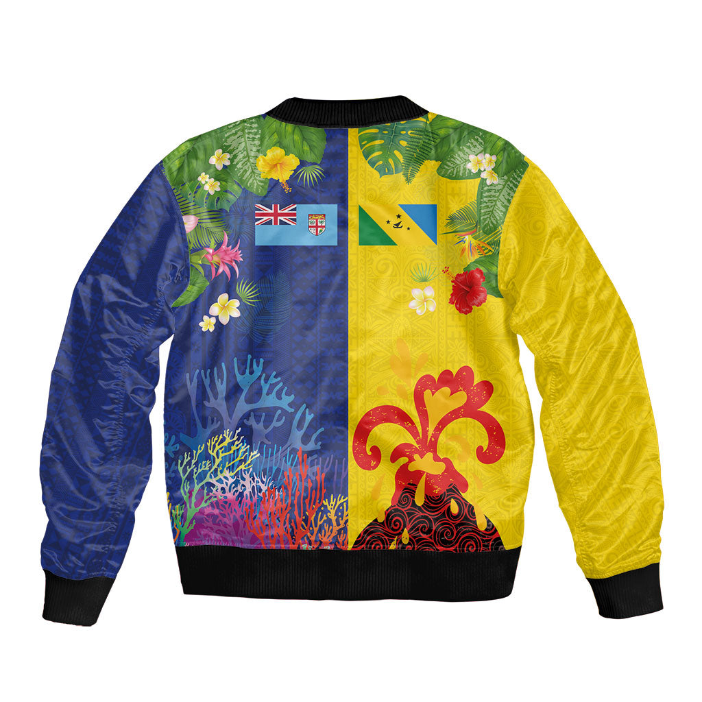 Malampa Fiji Day Bomber Jacket Volcano and Coral Reef with Culture Patterns Split Style LT03 - Polynesian Pride