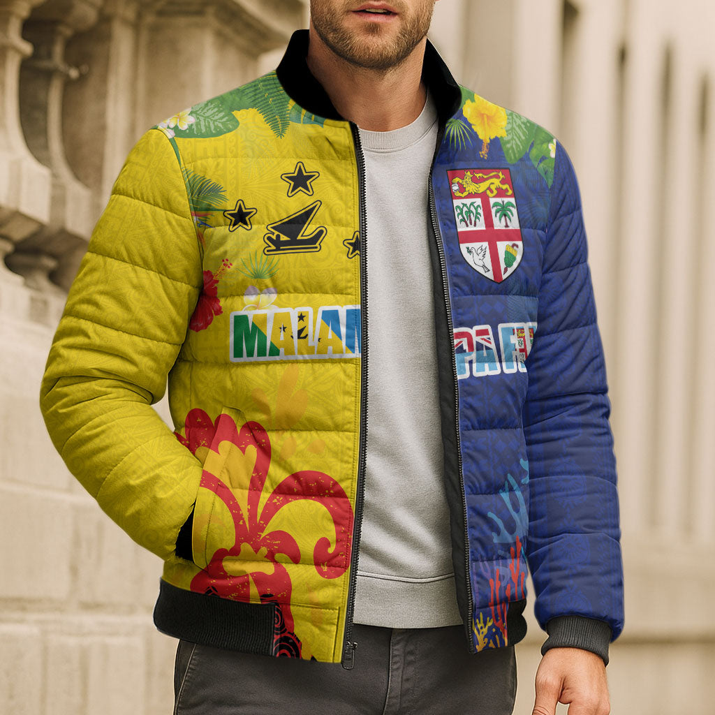 Malampa Fiji Day Bomber Puffer Jacket Volcano and Coral Reef with Culture Patterns Split Style LT03 - Polynesian Pride