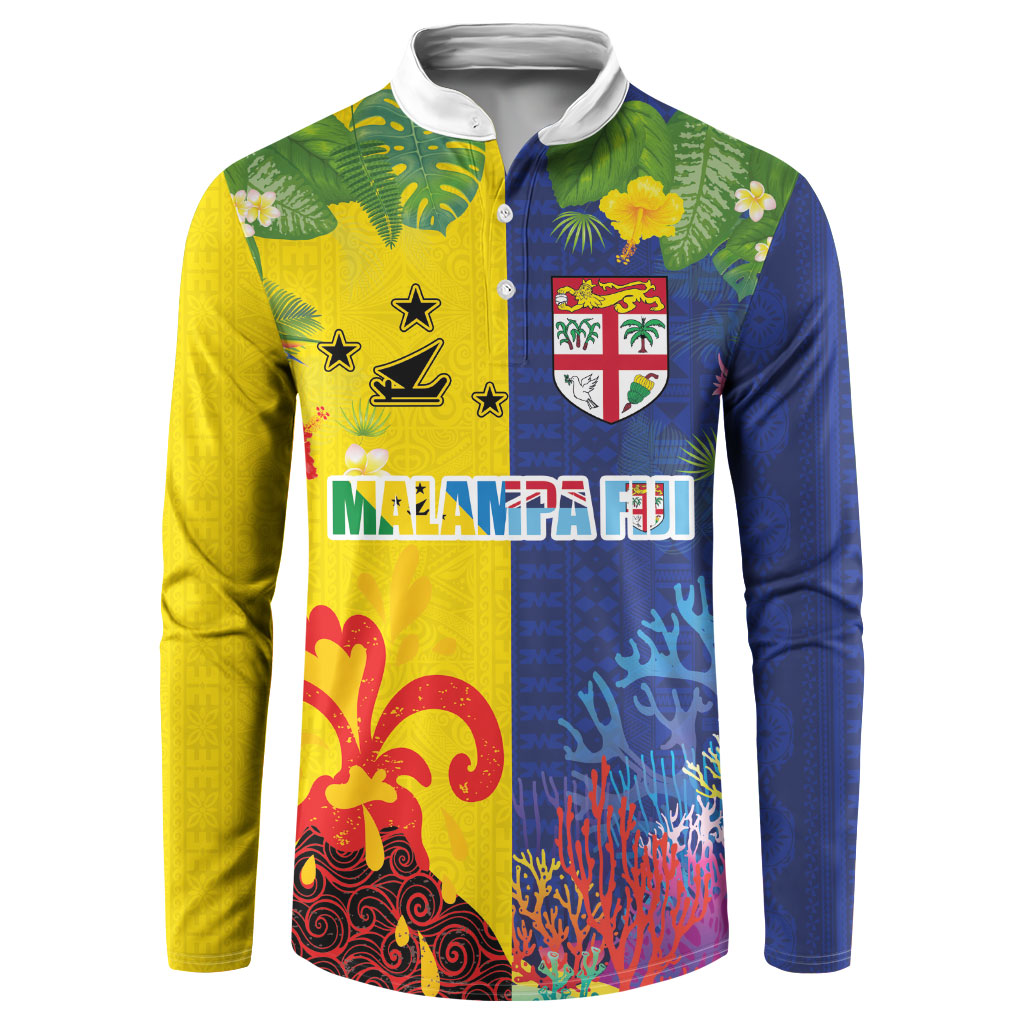 Malampa Fiji Day Button Sweatshirt Volcano and Coral Reef with Culture Patterns Split Style LT03 Multicolor - Polynesian Pride