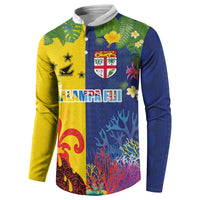 Malampa Fiji Day Button Sweatshirt Volcano and Coral Reef with Culture Patterns Split Style LT03 - Polynesian Pride