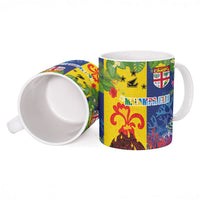 Malampa Fiji Day Ceramic Mug Volcano and Coral Reef with Culture Patterns Split Style LT03 - Polynesian Pride