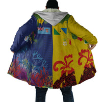 Malampa Fiji Day Cloak Volcano and Coral Reef with Culture Patterns Split Style LT03 - Polynesian Pride