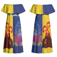 Malampa Fiji Day Couples Matching Off Shoulder Maxi Dress and Hawaiian Shirt Volcano and Coral Reef with Culture Patterns Split Style LT03 - Polynesian Pride
