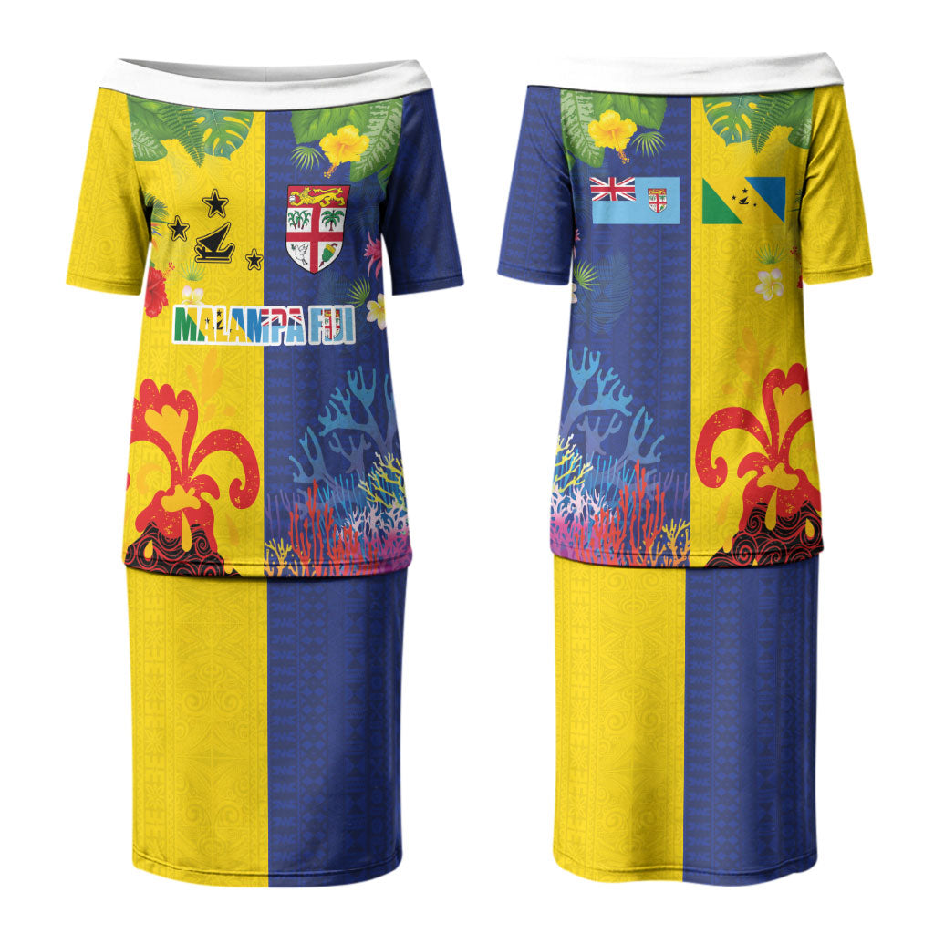 Malampa Fiji Day Family Matching Puletasi and Hawaiian Shirt Volcano and Coral Reef with Culture Patterns Split Style LT03 Mom's Dress Multicolor - Polynesian Pride