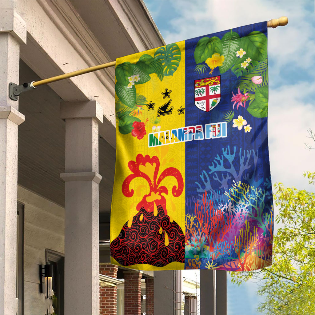 Malampa Fiji Day Garden Flag Volcano and Coral Reef with Culture Patterns Split Style LT03 House Flag Multicolor - Polynesian Pride