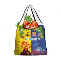 Malampa Fiji Day Grocery Bag Volcano and Coral Reef with Culture Patterns Split Style LT03 1-pack One Size Multicolor - Polynesian Pride