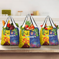 Malampa Fiji Day Grocery Bag Volcano and Coral Reef with Culture Patterns Split Style LT03 3-pack One Size Multicolor - Polynesian Pride
