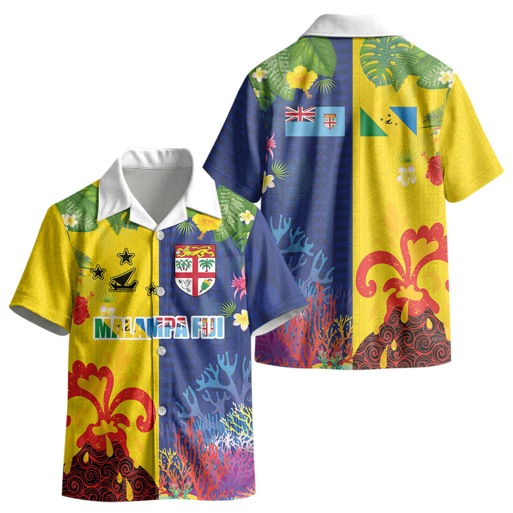 Malampa Fiji Day Kid Hawaiian Shirt Volcano and Coral Reef with Culture Patterns Split Style LT03 - Polynesian Pride