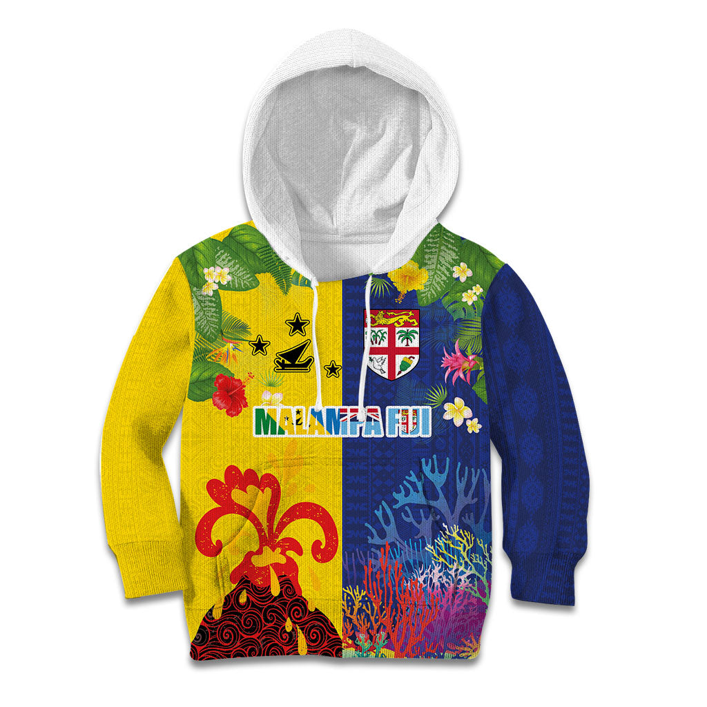Malampa Fiji Day Kid Hoodie Volcano and Coral Reef with Culture Patterns Split Style LT03 Hoodie Multicolor - Polynesian Pride