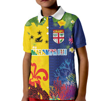 Malampa Fiji Day Kid Polo Shirt Volcano and Coral Reef with Culture Patterns Split Style LT03 Kid Multicolor - Polynesian Pride