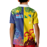 Malampa Fiji Day Kid Polo Shirt Volcano and Coral Reef with Culture Patterns Split Style LT03 - Polynesian Pride