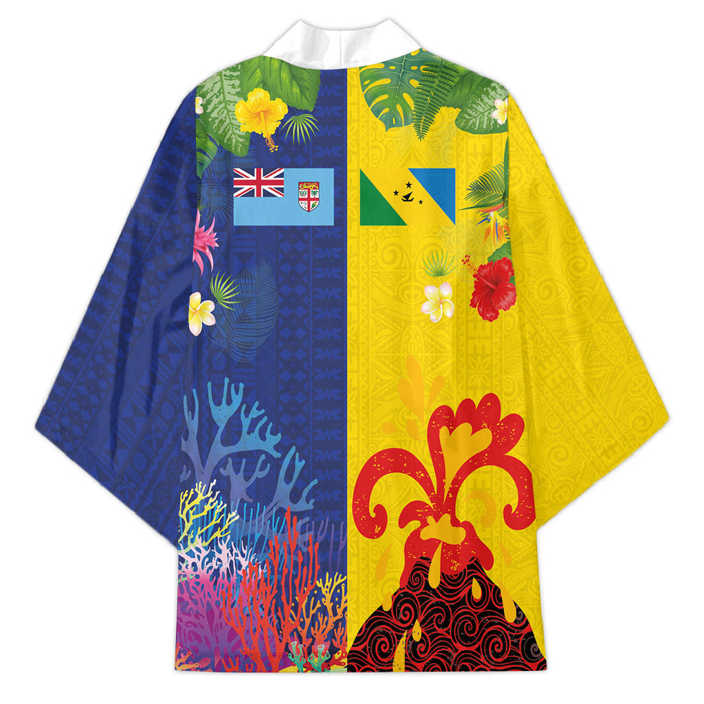 Malampa Fiji Day Kimono Volcano and Coral Reef with Culture Patterns Split Style LT03 - Polynesian Pride