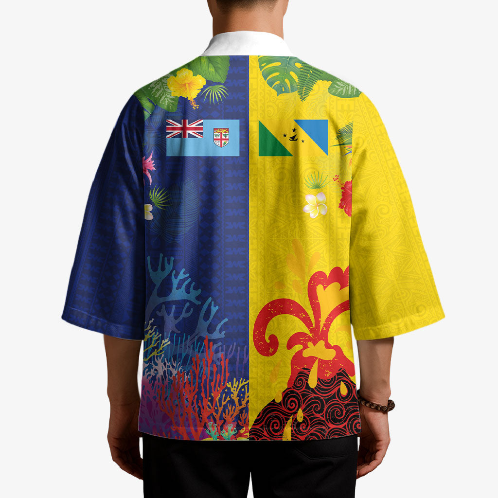 Malampa Fiji Day Kimono Volcano and Coral Reef with Culture Patterns Split Style LT03 - Polynesian Pride