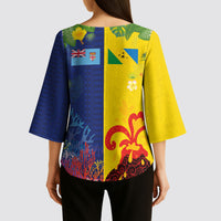 Malampa Fiji Day Kimono Sleeve Blouse Volcano and Coral Reef with Culture Patterns Split Style LT03 - Polynesian Pride