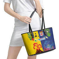 Malampa Fiji Day Leather Tote Bag Volcano and Coral Reef with Culture Patterns Split Style LT03 - Polynesian Pride