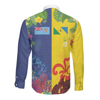 Malampa Fiji Day Long Sleeve Button Shirt Volcano and Coral Reef with Culture Patterns Split Style LT03 - Polynesian Pride