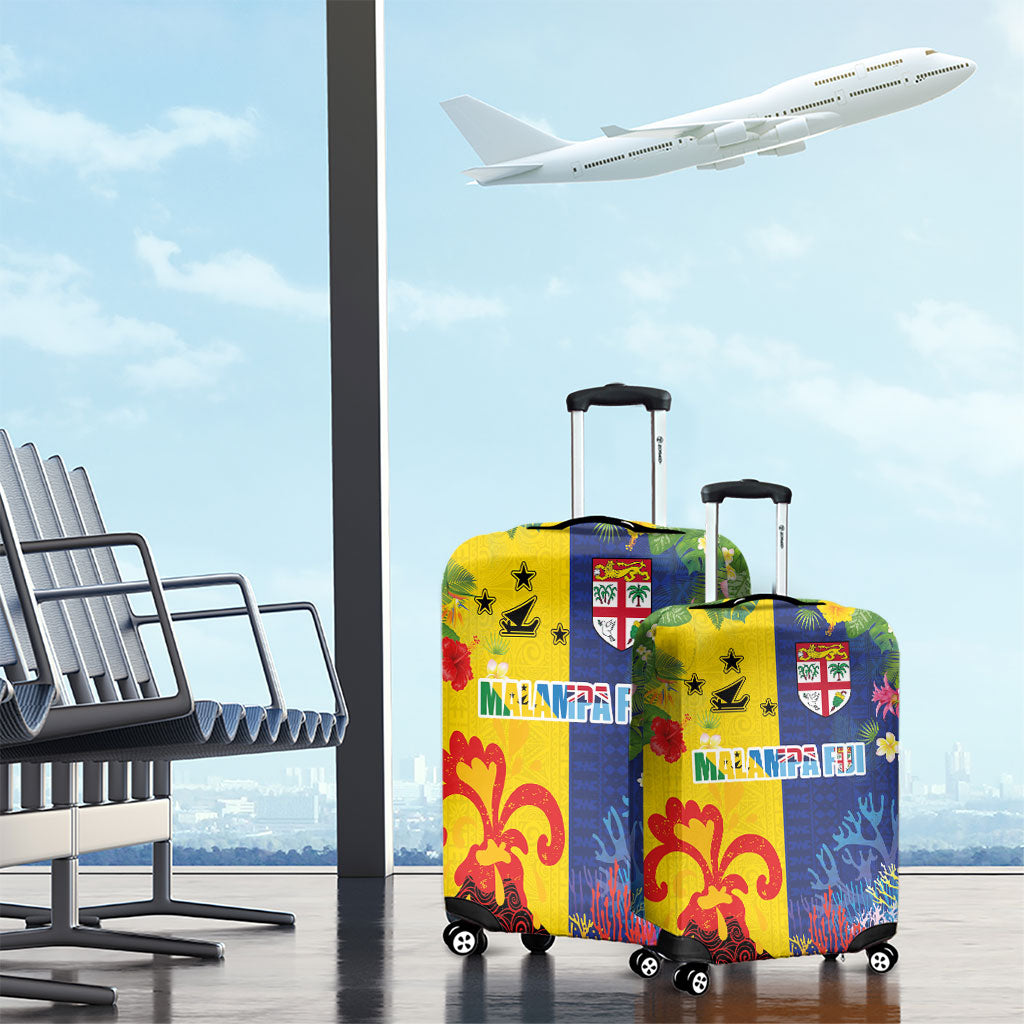 Malampa Fiji Day Luggage Cover Volcano and Coral Reef with Culture Patterns Split Style LT03 - Polynesian Pride