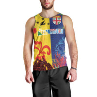 Malampa Fiji Day Men Tank Top Volcano and Coral Reef with Culture Patterns Split Style LT03 - Polynesian Pride