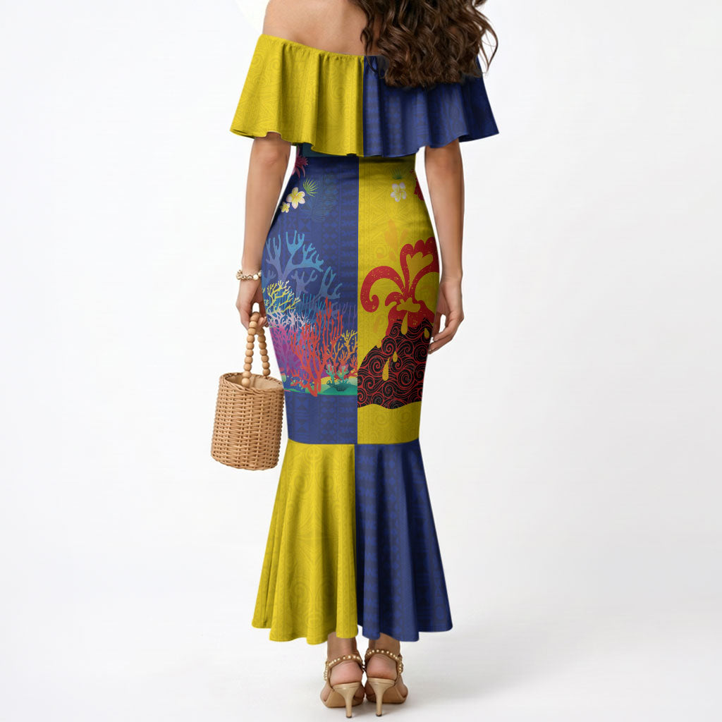 Malampa Fiji Day Mermaid Dress Volcano and Coral Reef with Culture Patterns Split Style LT03 - Polynesian Pride