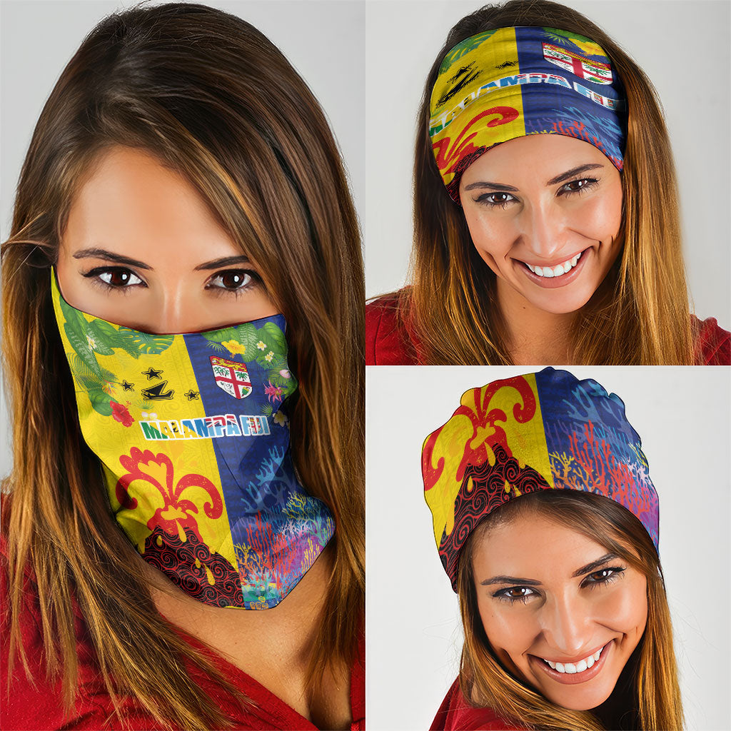 Malampa Fiji Day Neck Gaiter Volcano and Coral Reef with Culture Patterns Split Style LT03 - Polynesian Pride