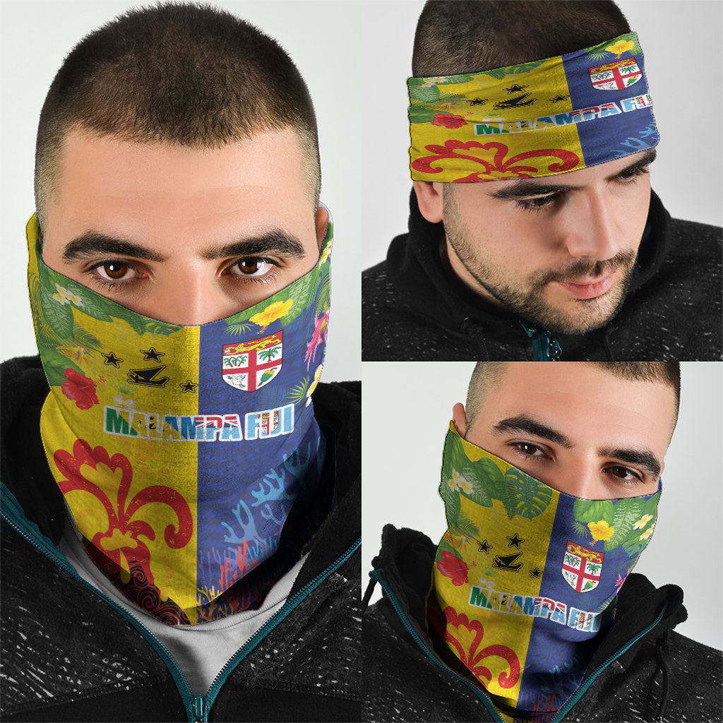 Malampa Fiji Day Neck Gaiter Volcano and Coral Reef with Culture Patterns Split Style LT03 - Polynesian Pride