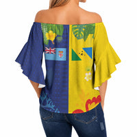 Malampa Fiji Day Off Shoulder Wrap Waist Top Volcano and Coral Reef with Culture Patterns Split Style LT03 - Polynesian Pride