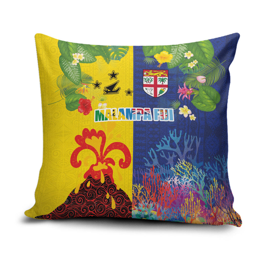 Malampa Fiji Day Pillow Cover Volcano and Coral Reef with Culture Patterns Split Style LT03 Multicolor - Polynesian Pride